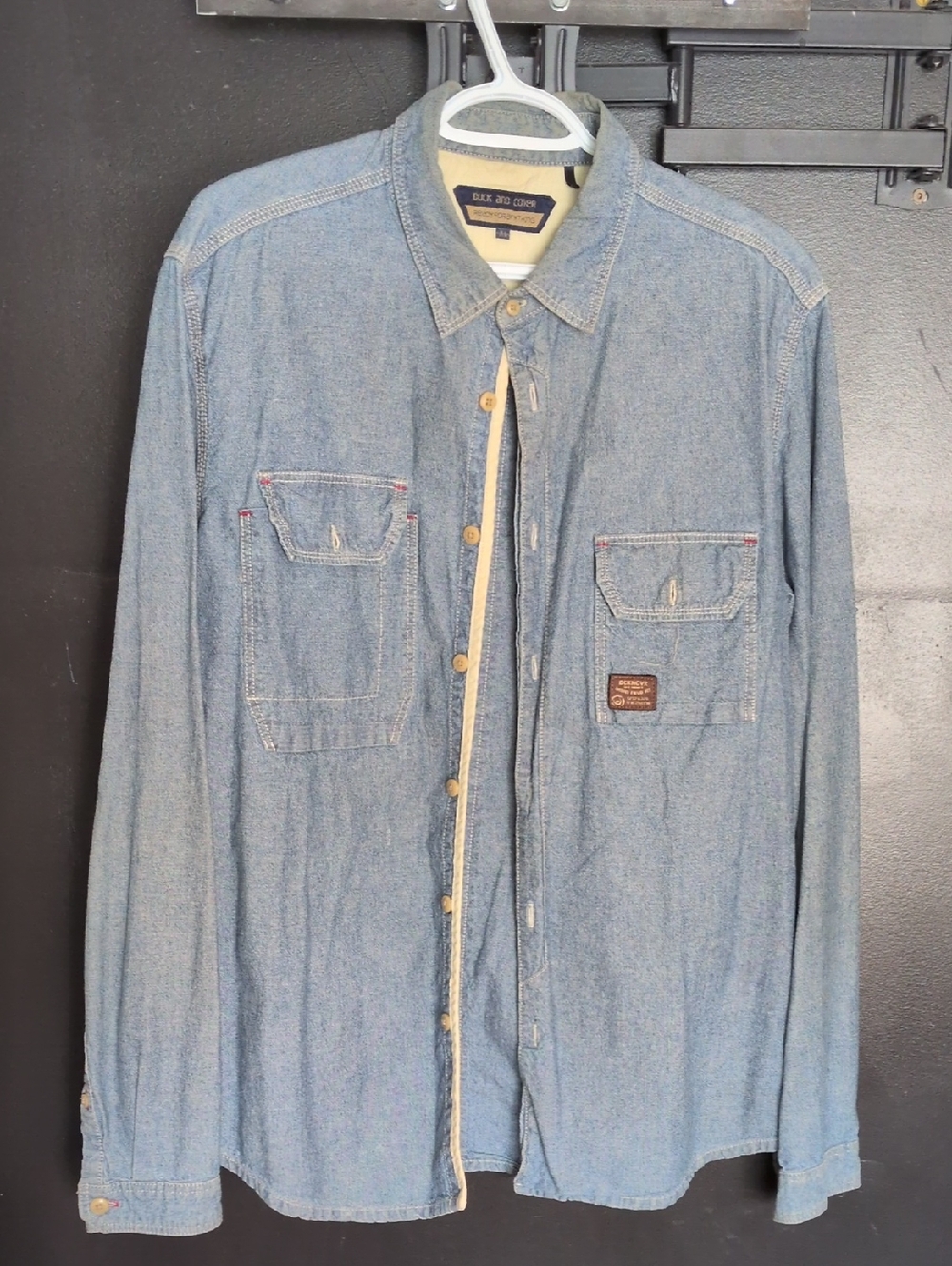 Duck And Cover Denim Button-Up Work Shirt - Light Blue XL